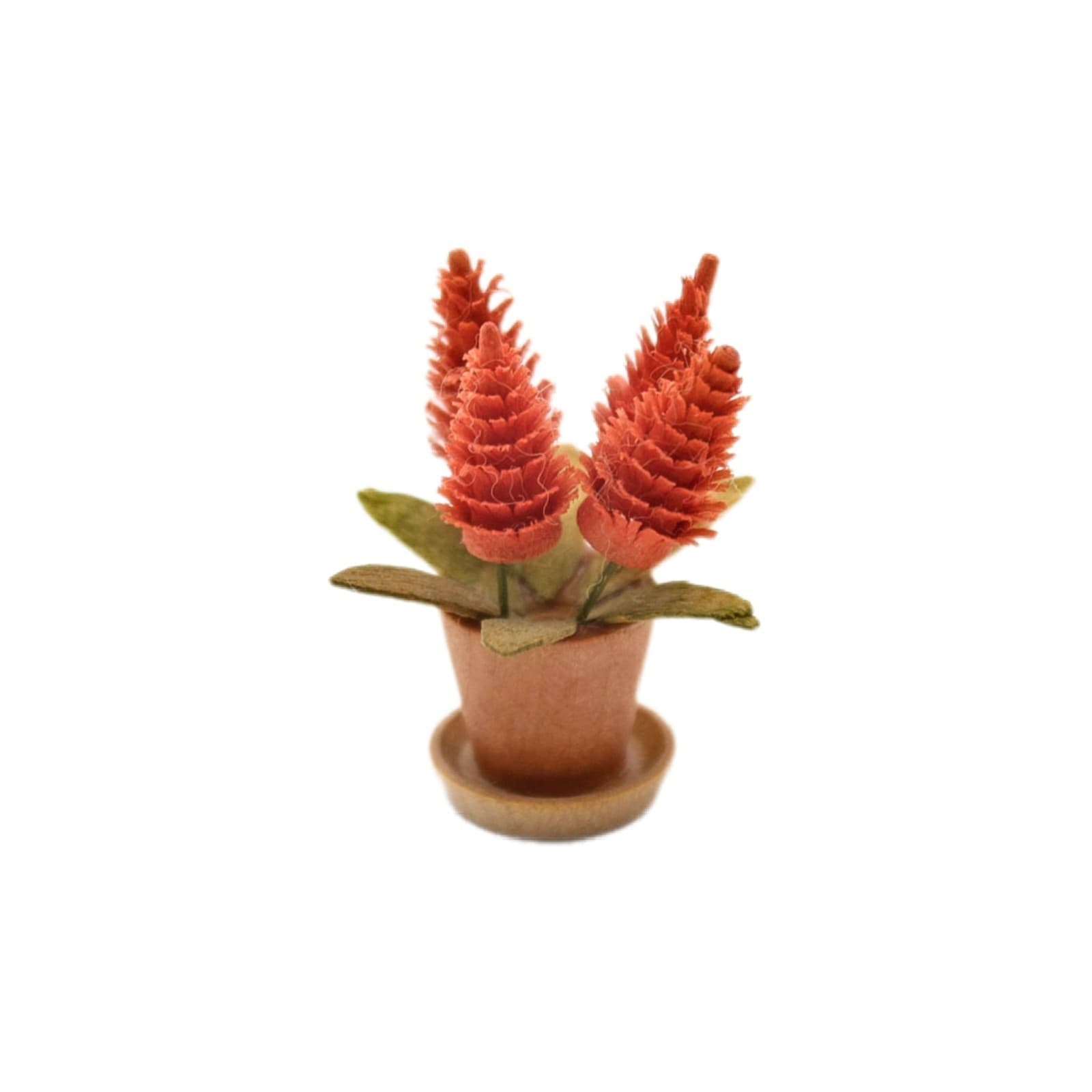 Vintage Miniature Dollhouse Orange Paper Celosia Plant Flower Accesory