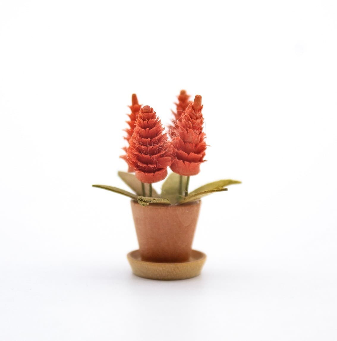 Vintage Miniature Dollhouse Orange Paper Celosia Plant Flower Accesory - Thumbnail 4