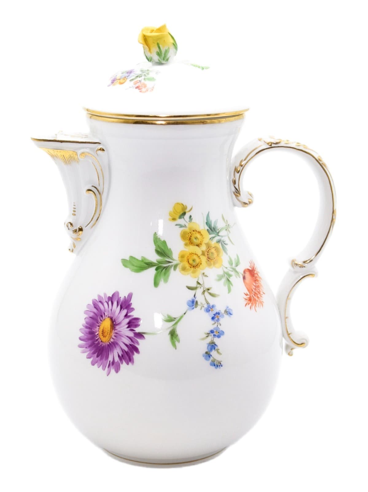 Meissen Germany Hand Painted Bunte Blume Pattern Porcelain Coffee Pot