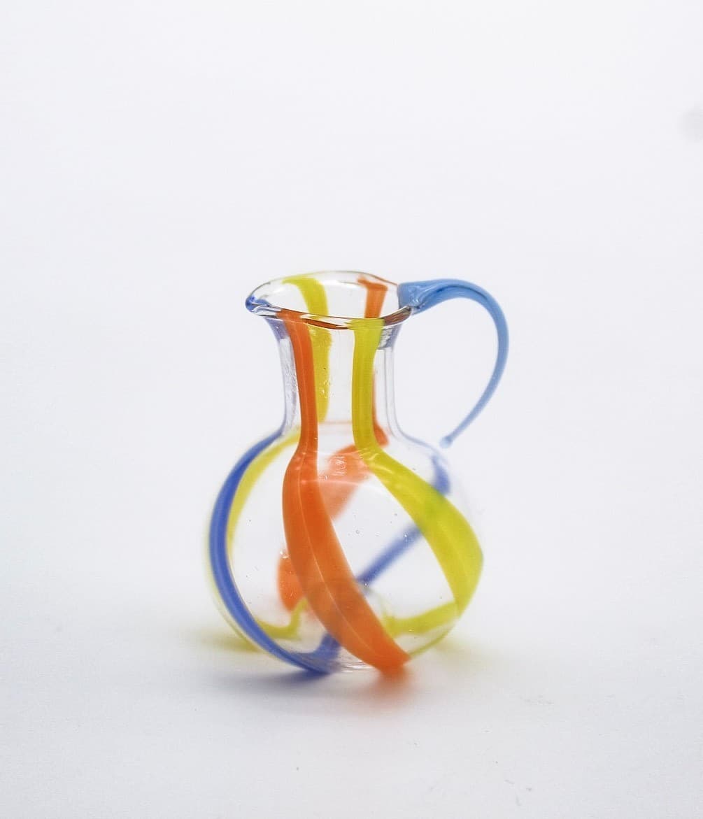 Vintage Miniature Dollhouse Blue Yellow Orange Swirl Art Glass Jug Pitcher 1:12 - Thumbnail 6