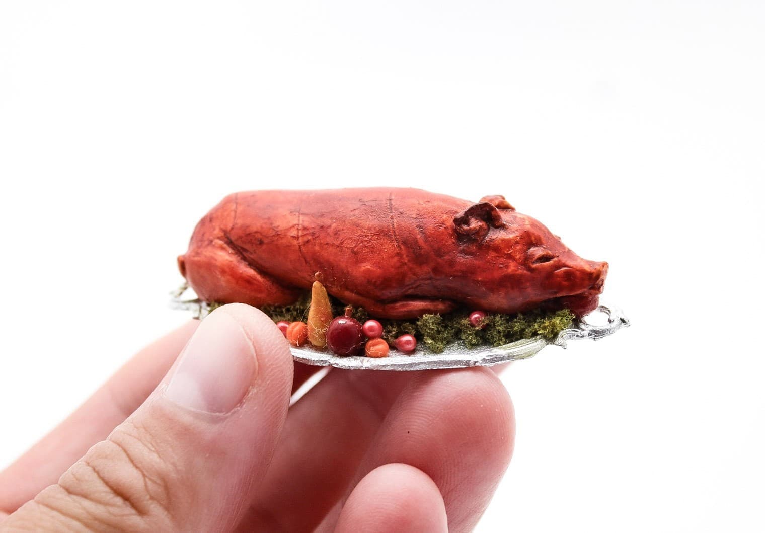 Vintage Miniature Dollhouse Roasted Suckling Pig Hand Painted Accesory 1:12 - Thumbnail 2