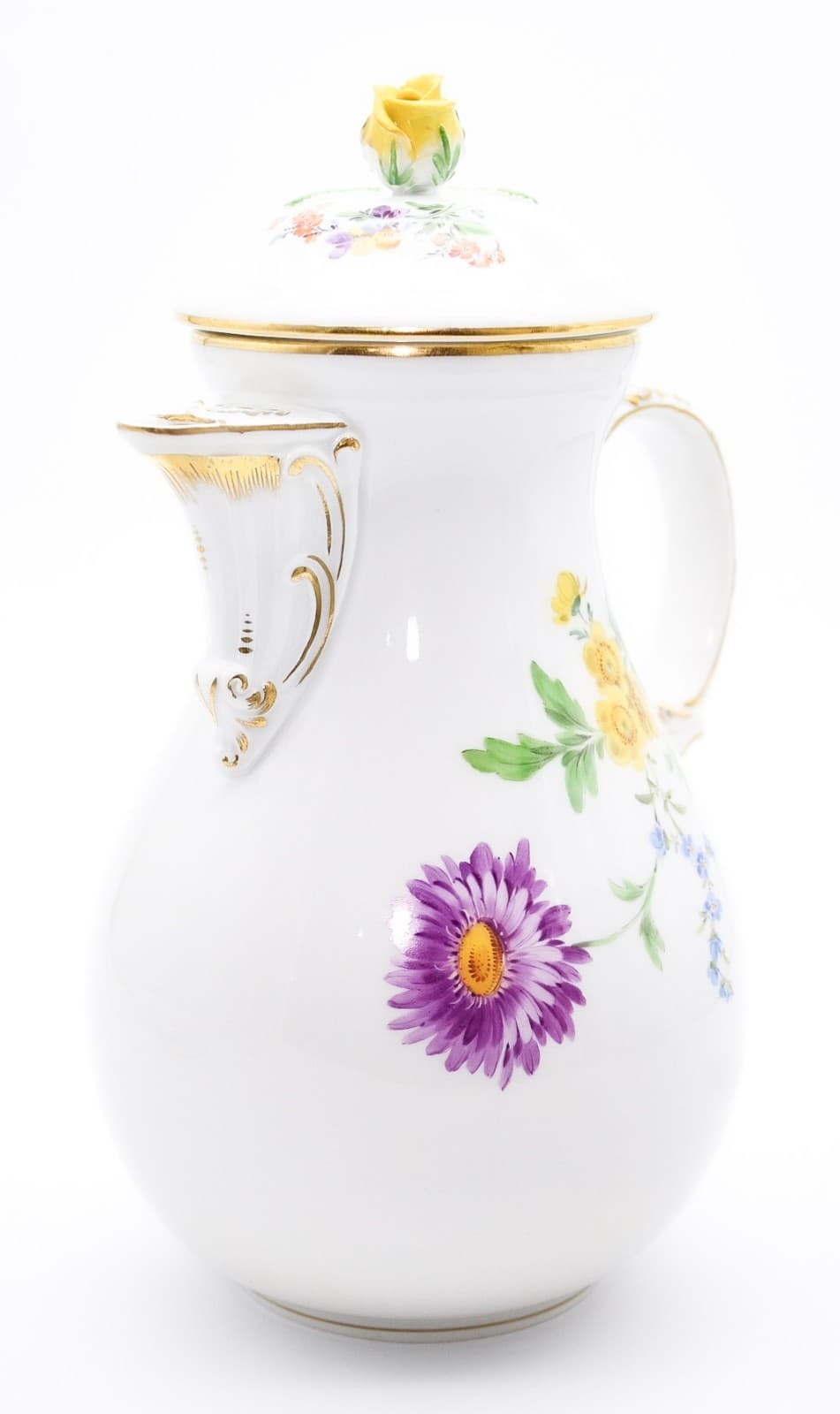 Meissen Germany Hand Painted Bunte Blume Pattern Porcelain Coffee Pot - Thumbnail 2