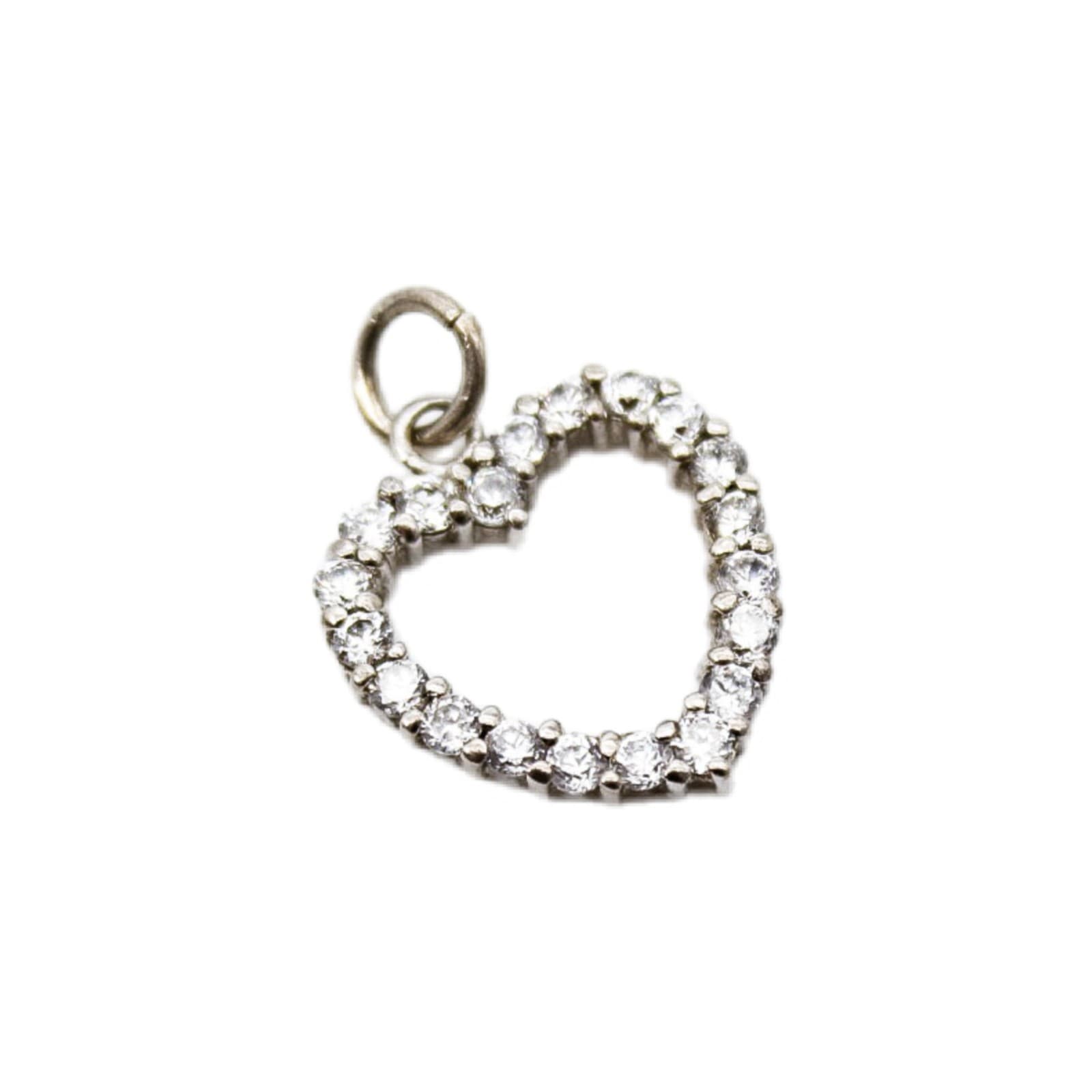 Vintage Sterling Silver 925 Pave Cubic Zirconia CZ Heart Shaped Charm Pendant