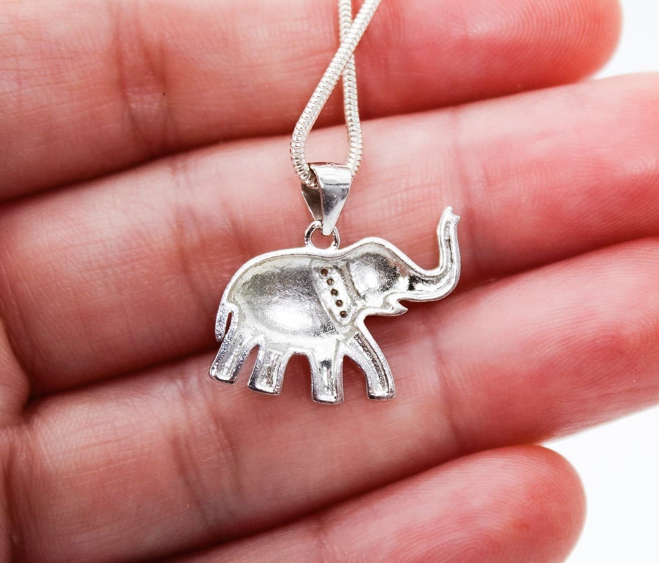 Sterling 925 Italy Pave Cubic Zirconia Elefant Pendant Snake Chain Neckalace - Thumbnail 3