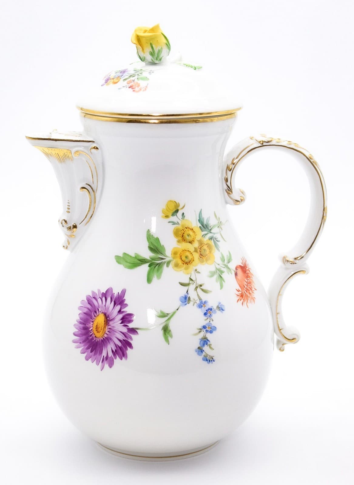 Meissen Germany Hand Painted Bunte Blume Pattern Porcelain Coffee Pot - Thumbnail 16