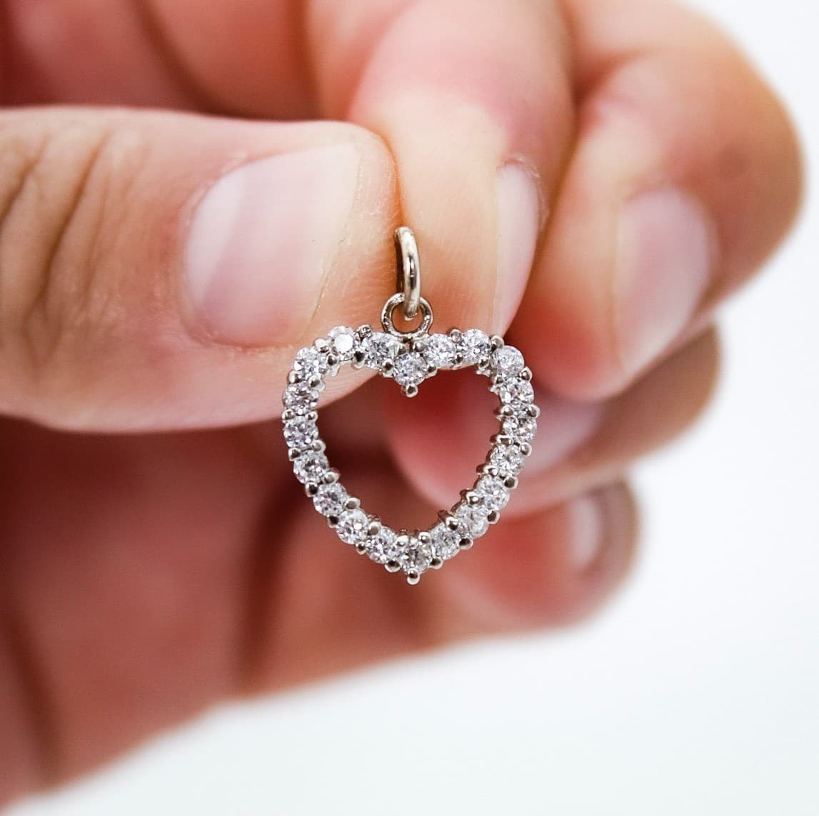 Vintage Sterling Silver 925 Pave Cubic Zirconia CZ Heart Shaped Charm Pendant - Thumbnail 2