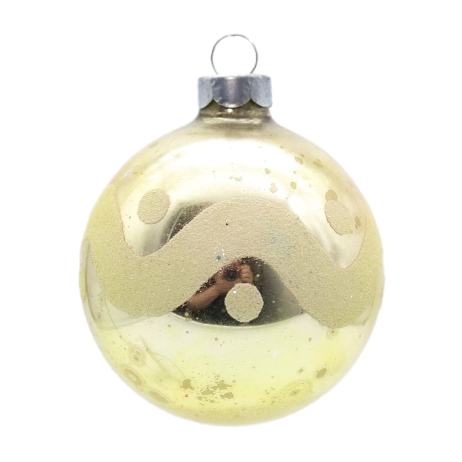 Shiny Brite Gold Mica Wavy Dotted Ball Glass Christmas Ornament Vintage