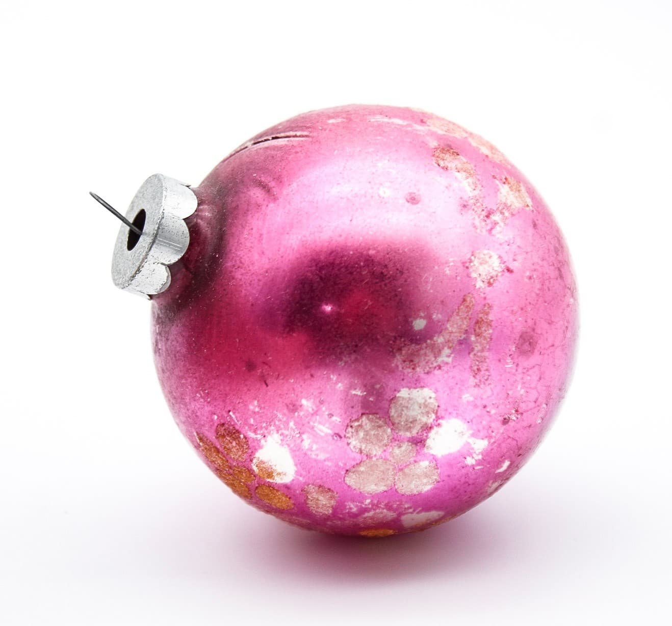 Shiny Brite Vintage Pink Silver Floral Motif Glass Christmas Ornament 3" - Thumbnail 2
