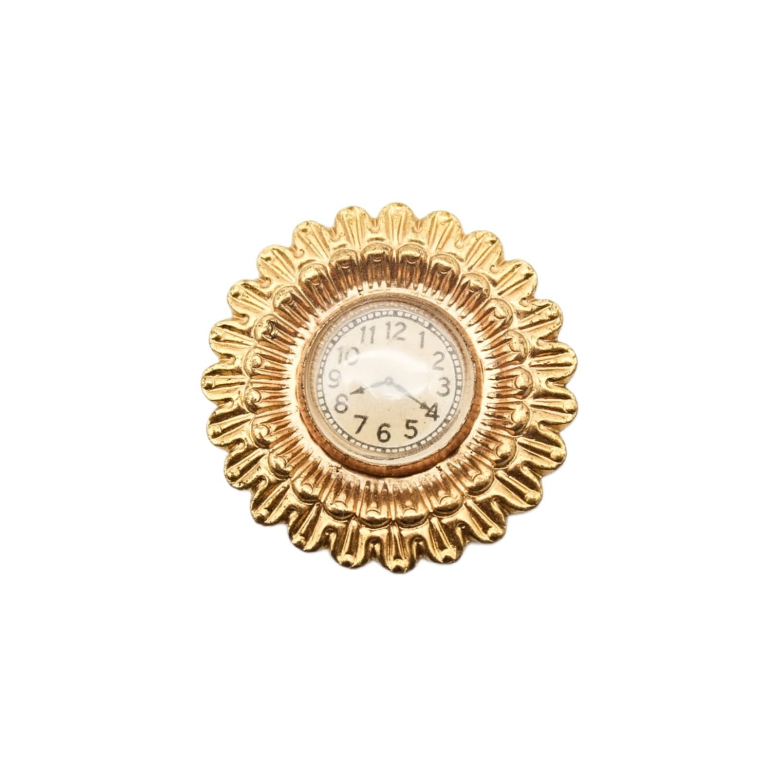 Vintage Sunburst Design Miniature Dollhouse Gilt Round Wall Clock 1:12