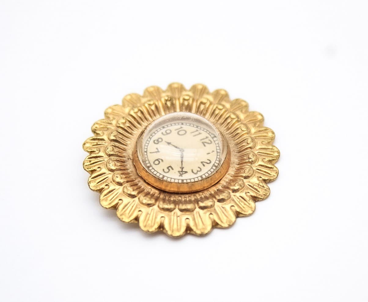 Vintage Sunburst Design Miniature Dollhouse Gilt Round Wall Clock 1:12 - Thumbnail 3