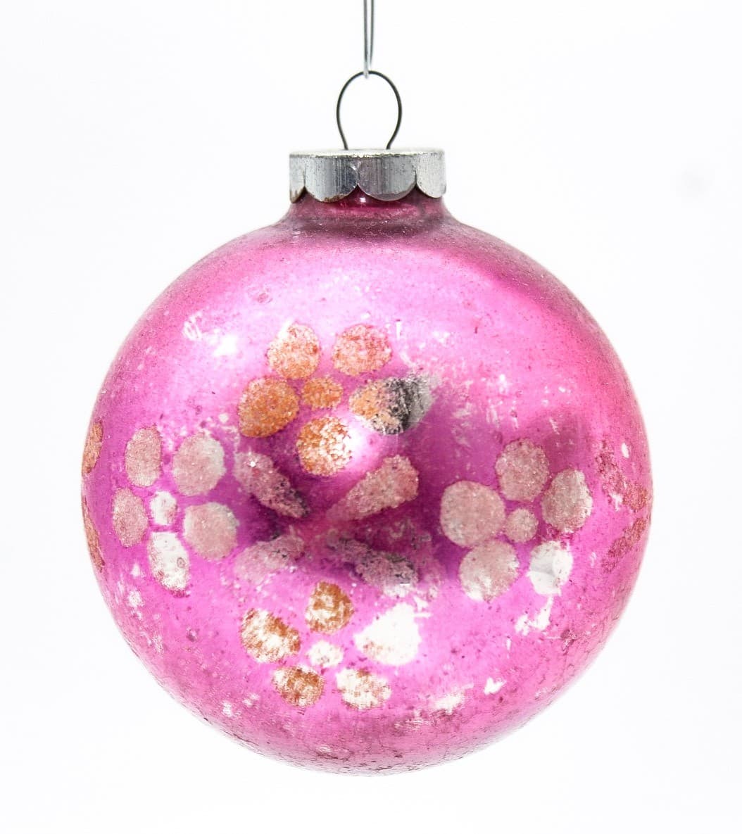 Shiny Brite Vintage Pink Silver Floral Motif Glass Christmas Ornament 3" - Thumbnail 7