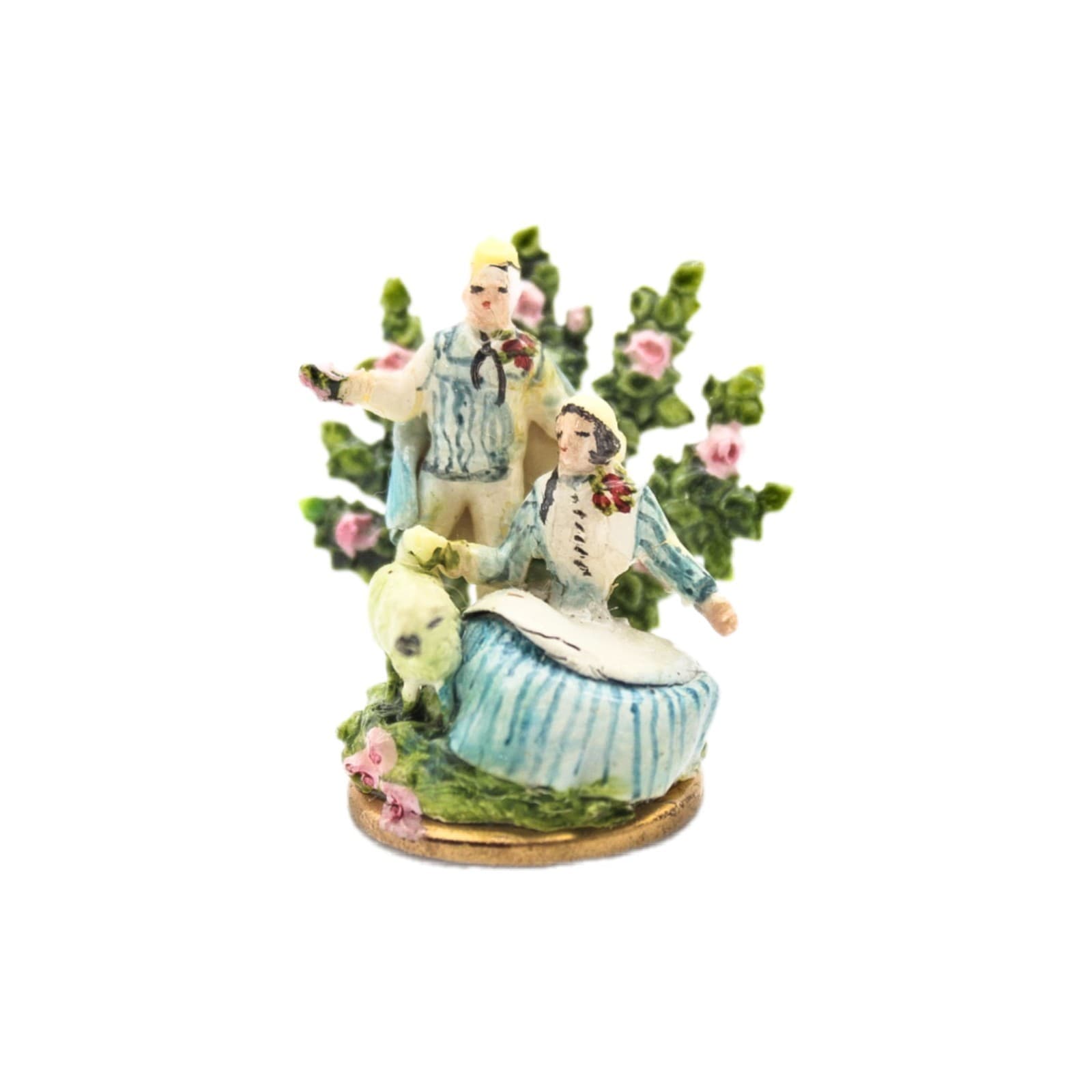 Kay Lweis Staffordshire Vintage Man Woman & Sheep Miniiature Dollhouse Figurine