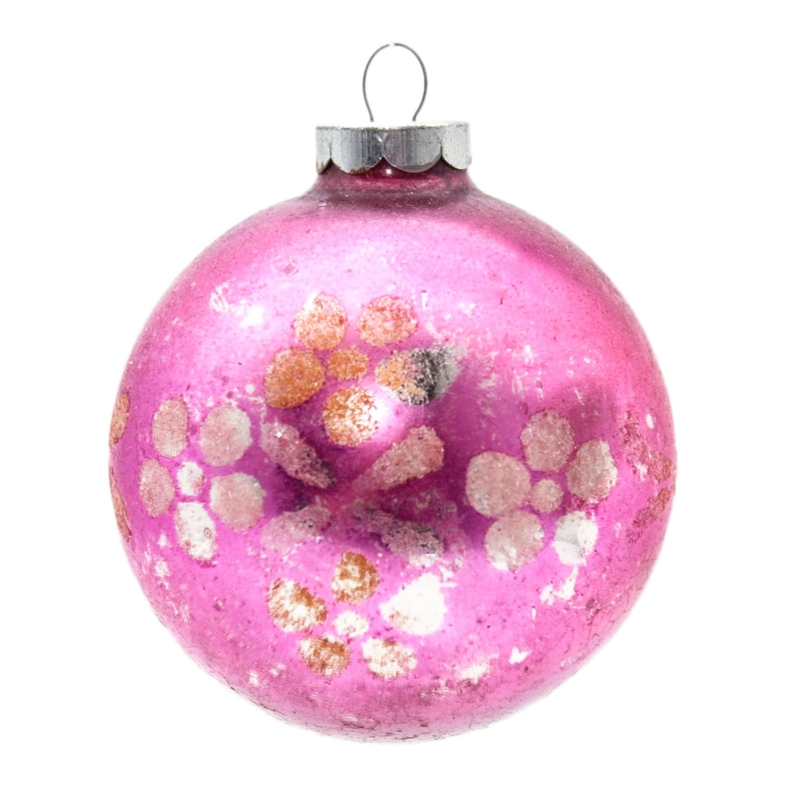 Shiny Brite Vintage Pink Silver Floral Motif Glass Christmas Ornament 3"