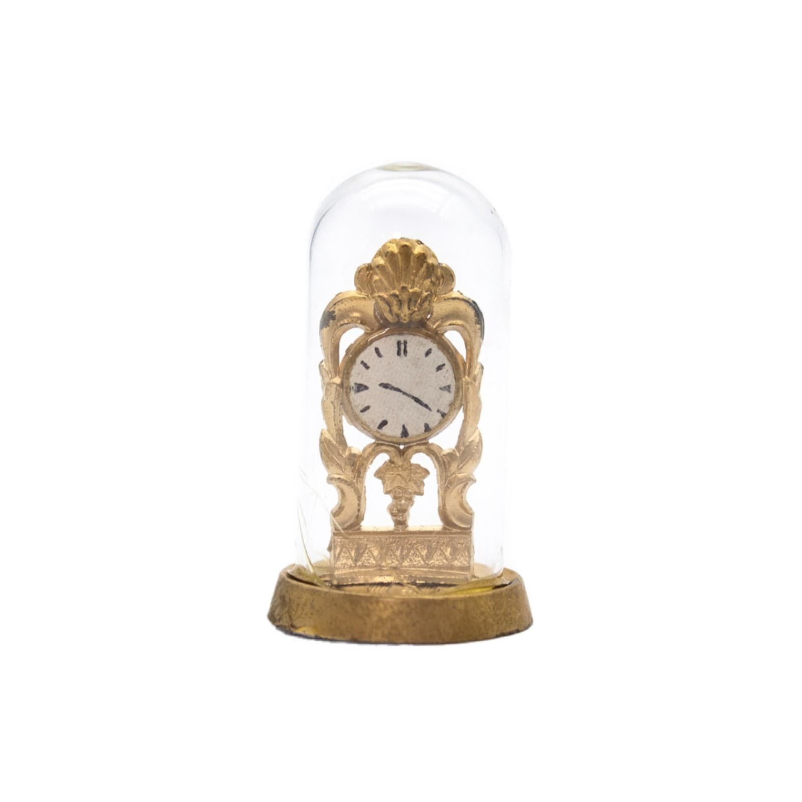 Vintage Miniature Dollhouse Made In Japan Golt Tone Mantle Clock On Glass Dome