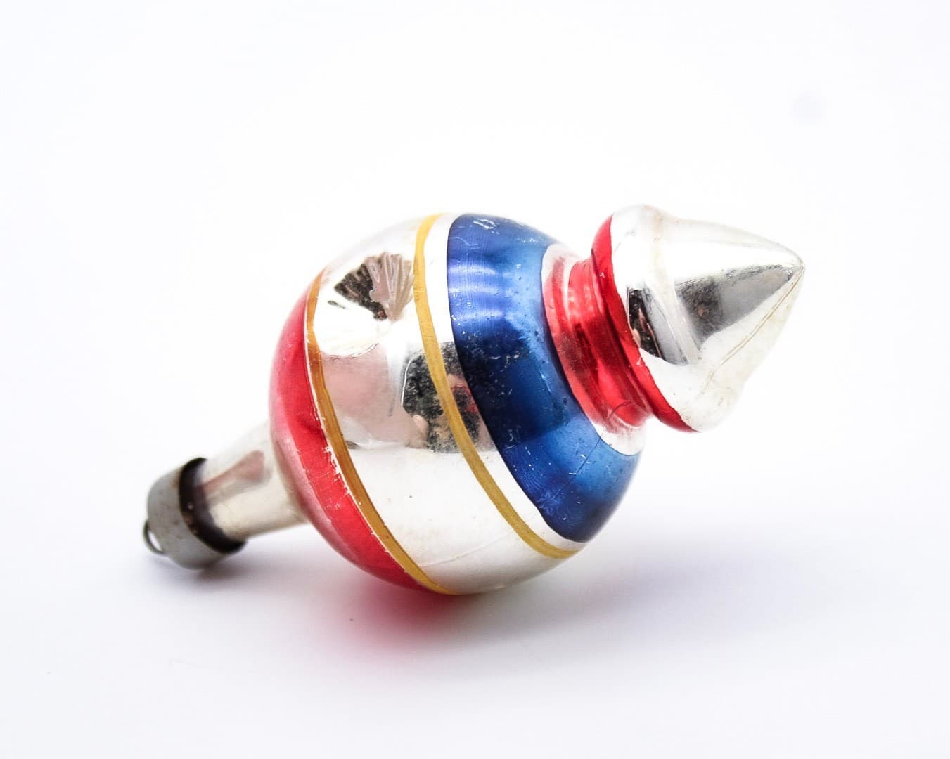 WWII Era Premier Glass Double Reflector Blue & Red Stripe Christmas Ornament - Thumbnail 3