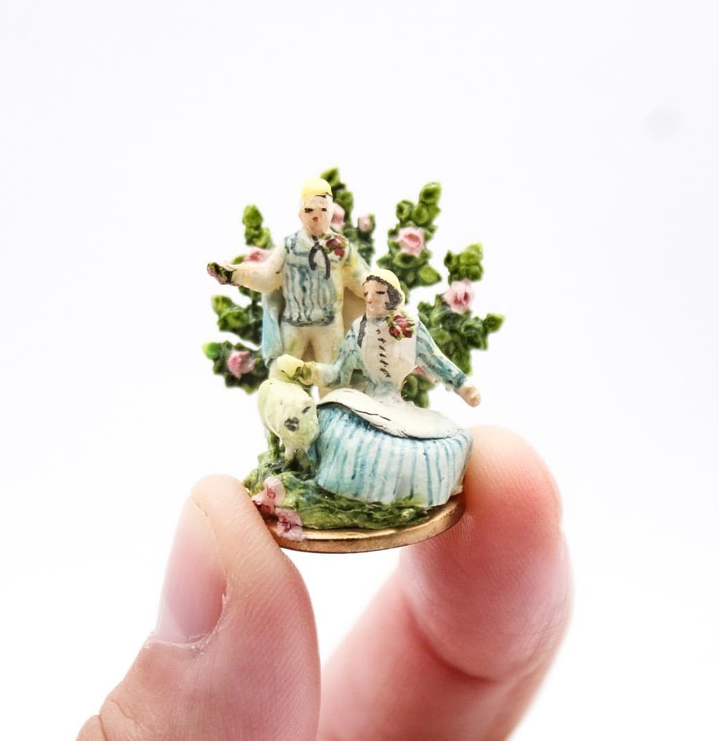 Kay Lweis Staffordshire Vintage Man Woman & Sheep Miniiature Dollhouse Figurine - Thumbnail 2