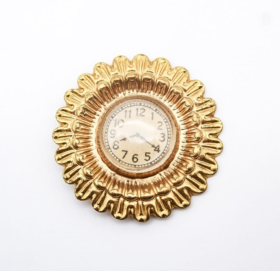 Vintage Sunburst Design Miniature Dollhouse Gilt Round Wall Clock 1:12 - Thumbnail 4