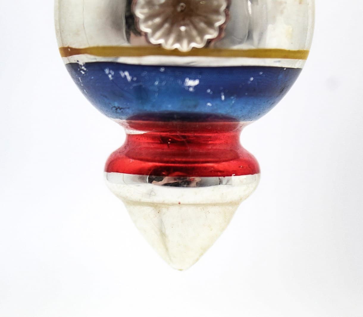 WWII Era Premier Glass Double Reflector Blue & Red Stripe Christmas Ornament - Thumbnail 6