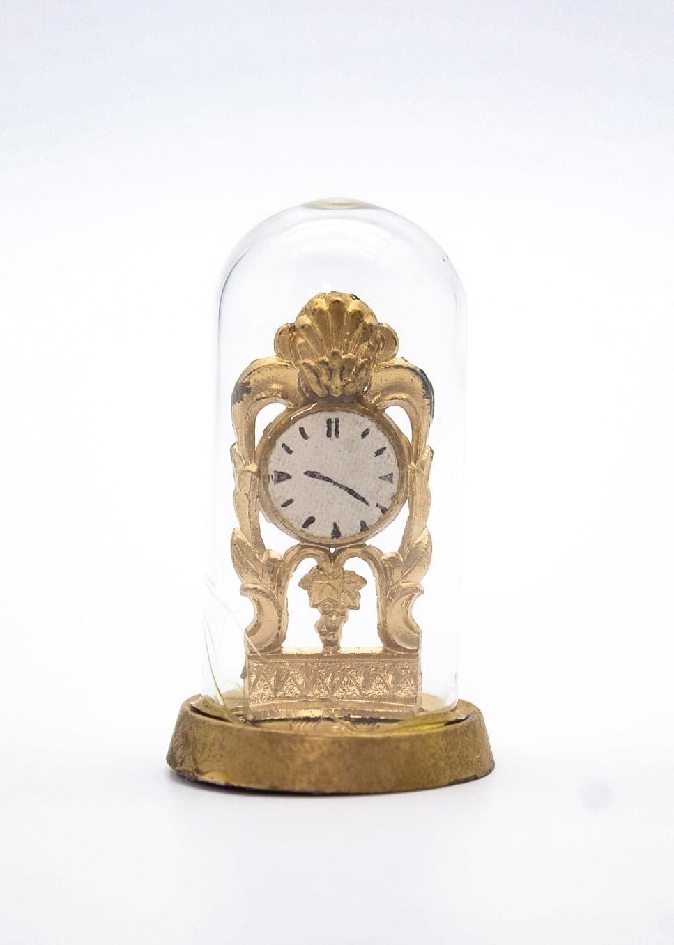 Vintage Miniature Dollhouse Made In Japan Golt Tone Mantle Clock On Glass Dome - Thumbnail 7