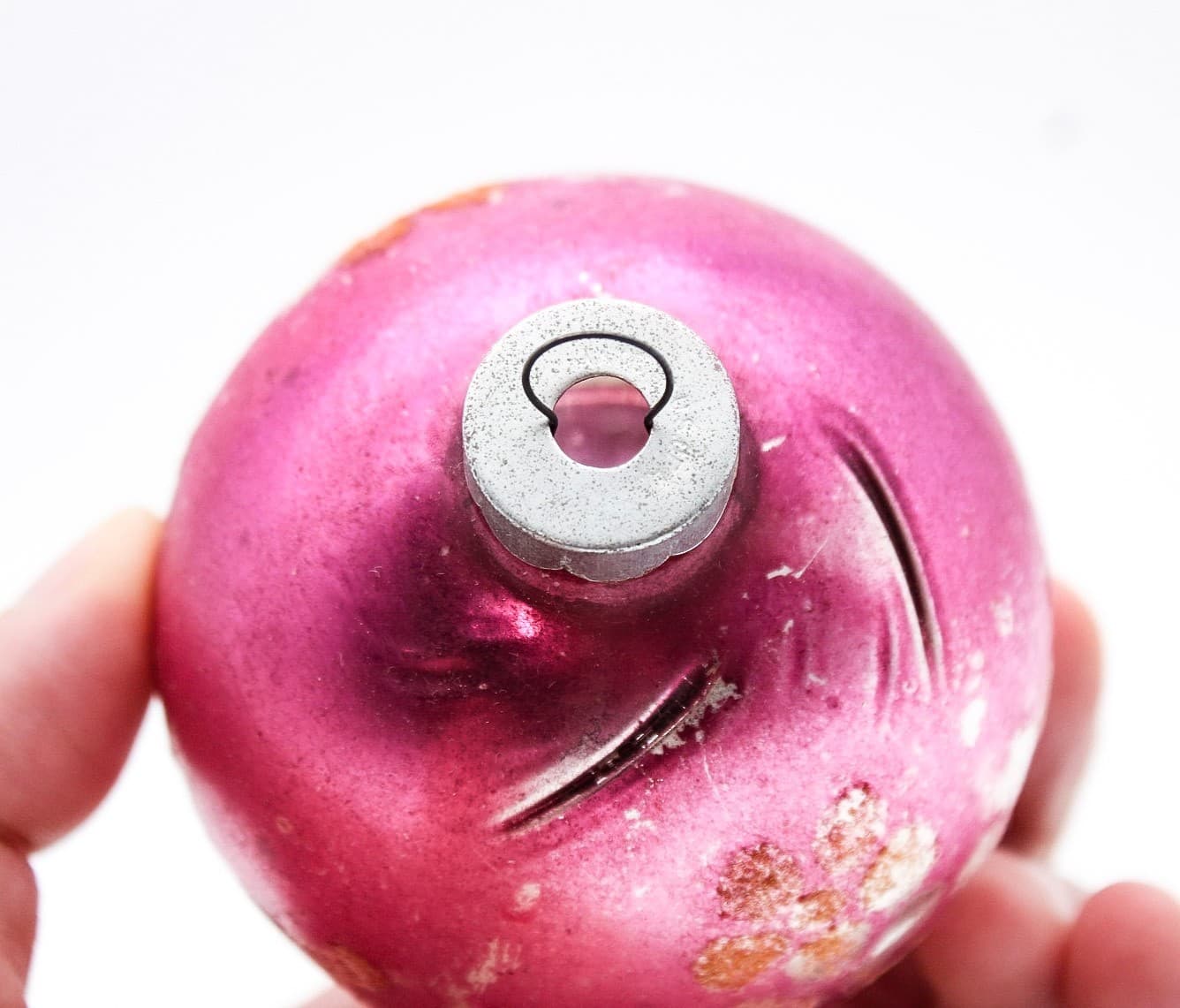 Shiny Brite Vintage Pink Silver Floral Motif Glass Christmas Ornament 3" - Thumbnail 4