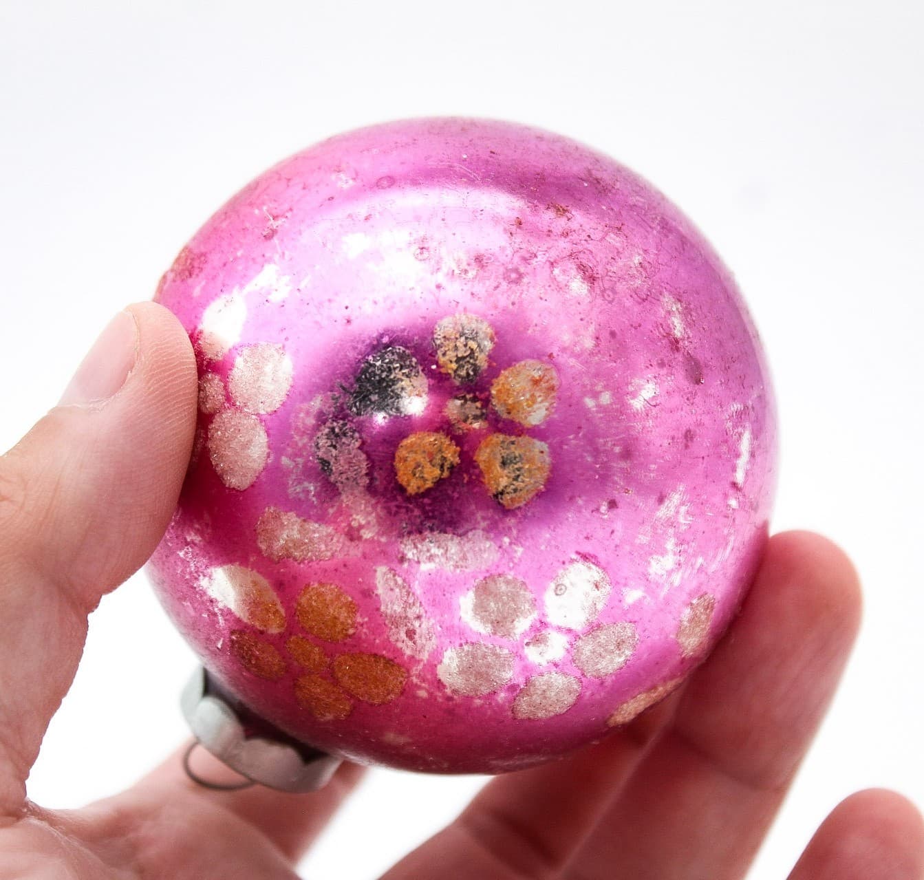 Shiny Brite Vintage Pink Silver Floral Motif Glass Christmas Ornament 3" - Thumbnail 3