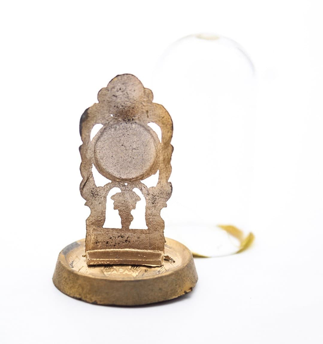 Vintage Miniature Dollhouse Made In Japan Golt Tone Mantle Clock On Glass Dome - Thumbnail 4
