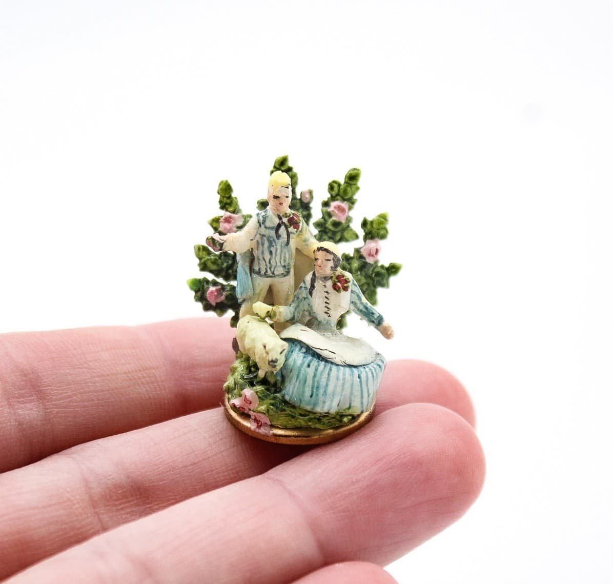 Kay Lweis Staffordshire Vintage Man Woman & Sheep Miniiature Dollhouse Figurine - Thumbnail 4