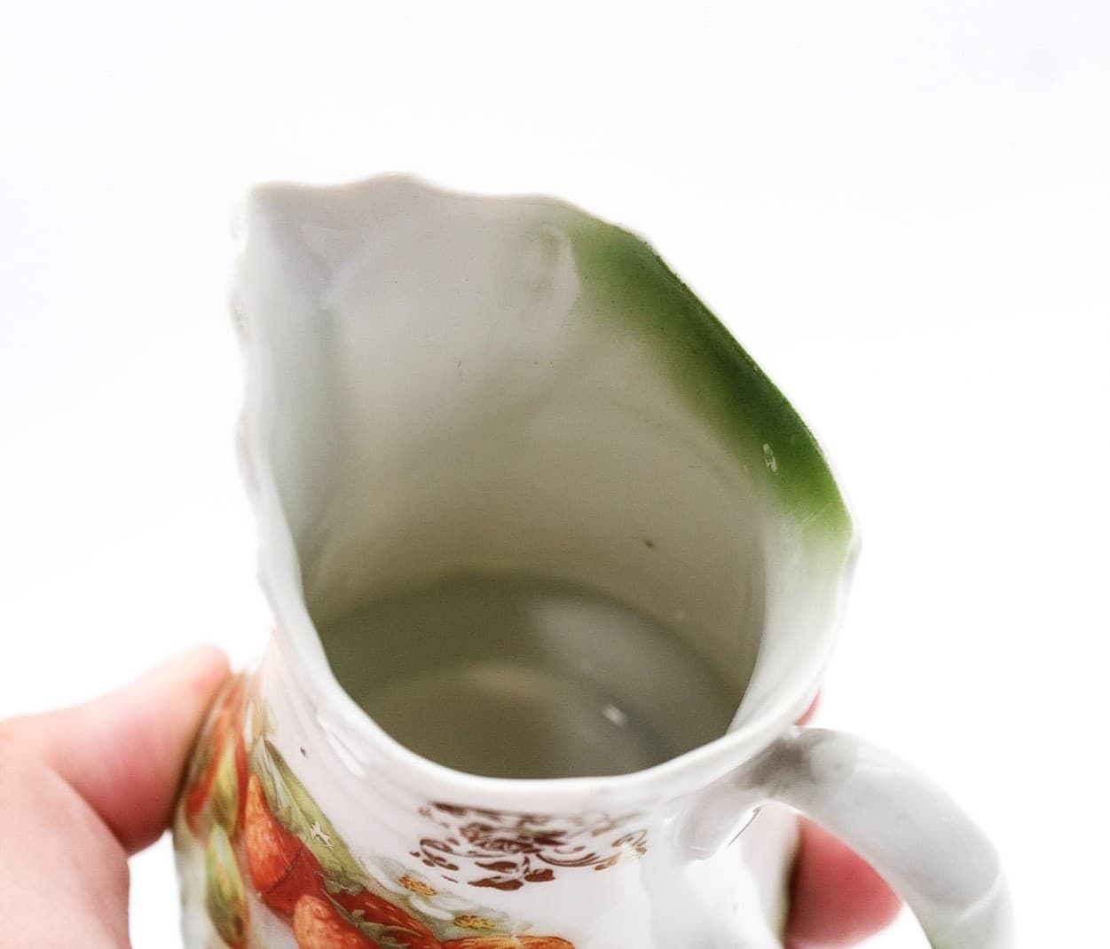 Lehmann Arzberg Antique Bavaria Strawberry Motif Gilt Accent Porcelain Creamer - Thumbnail 9