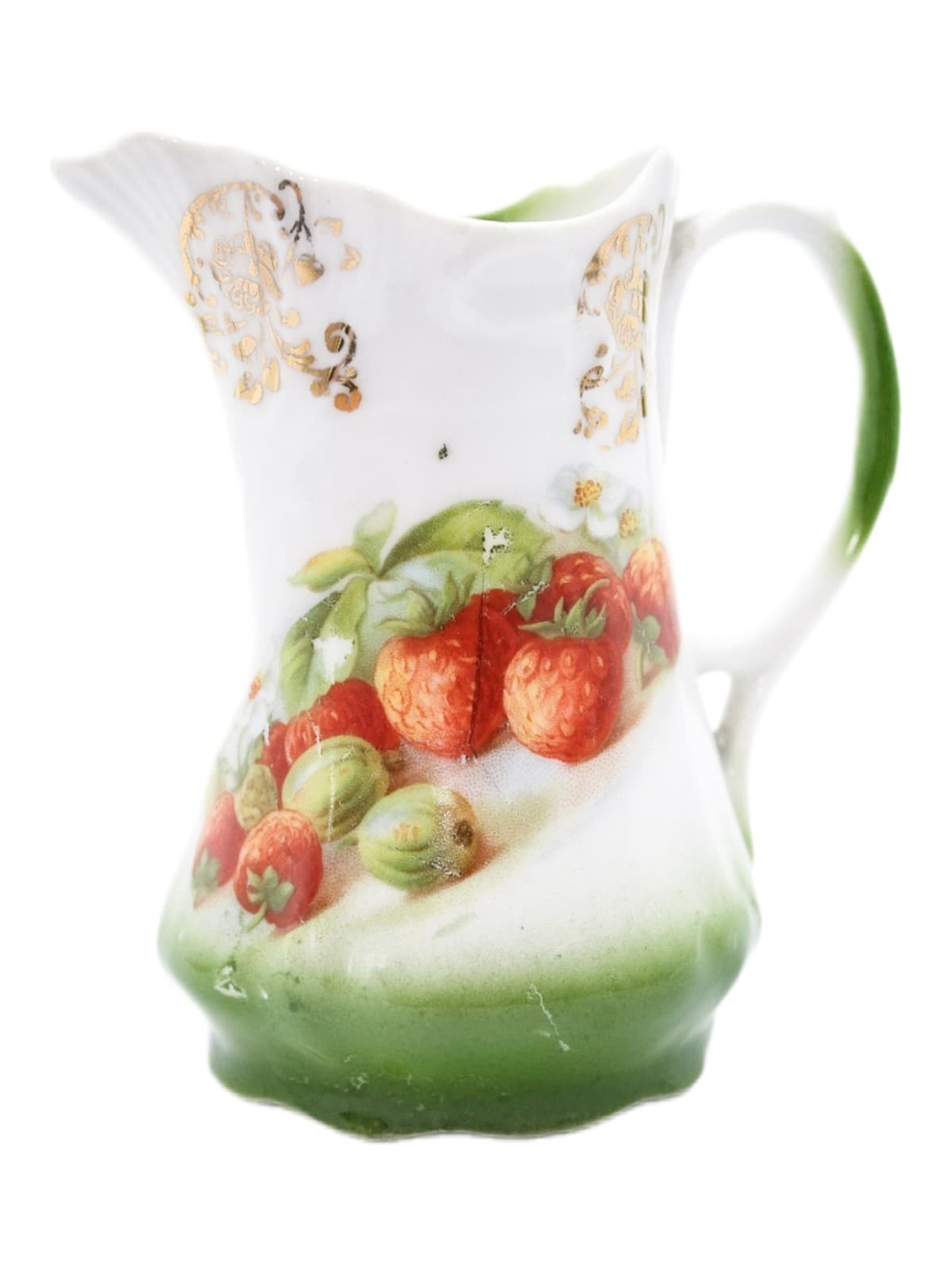 Lehmann Arzberg Antique Bavaria Strawberry Motif Gilt Accent Porcelain Creamer