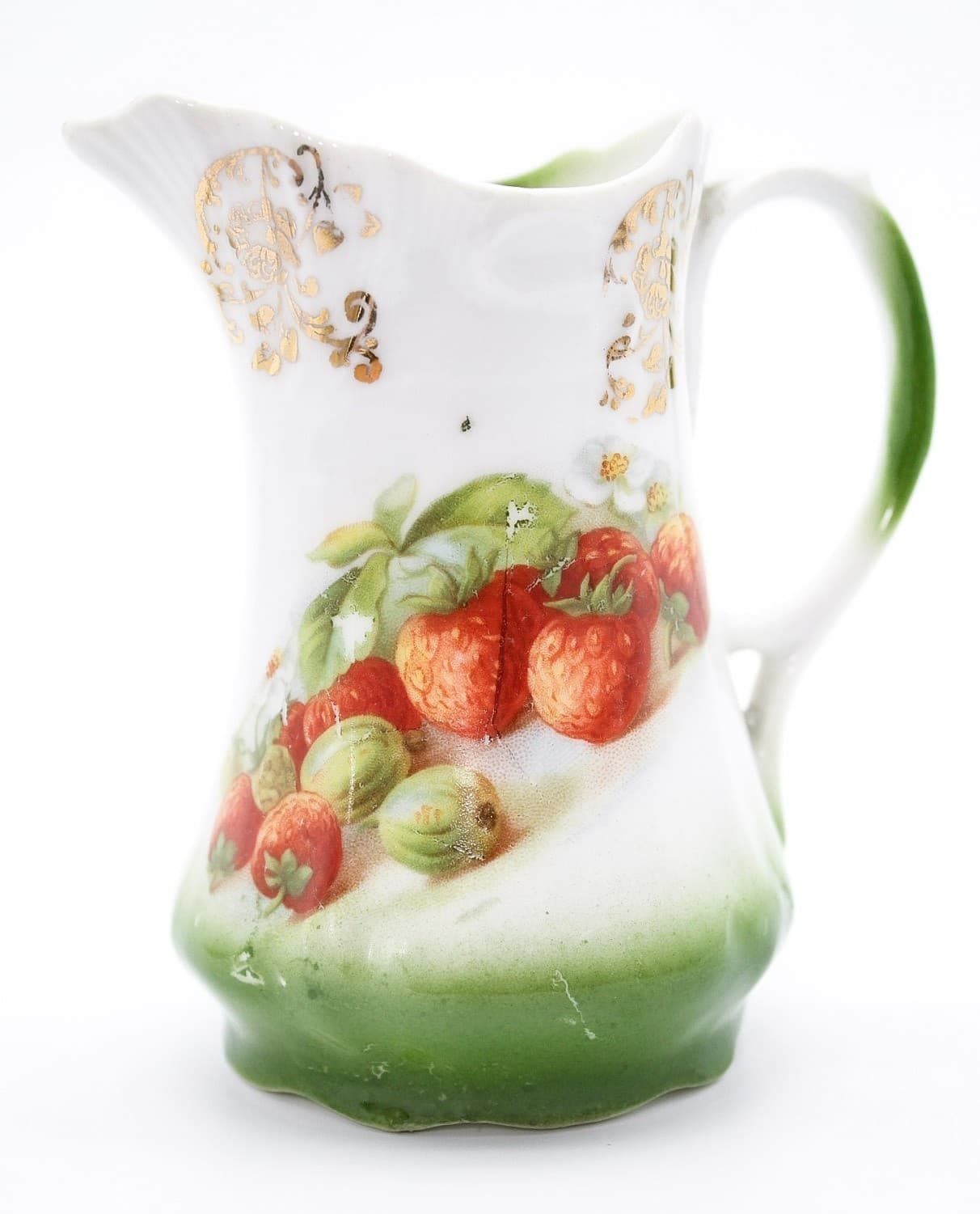 Lehmann Arzberg Antique Bavaria Strawberry Motif Gilt Accent Porcelain Creamer - Thumbnail 8