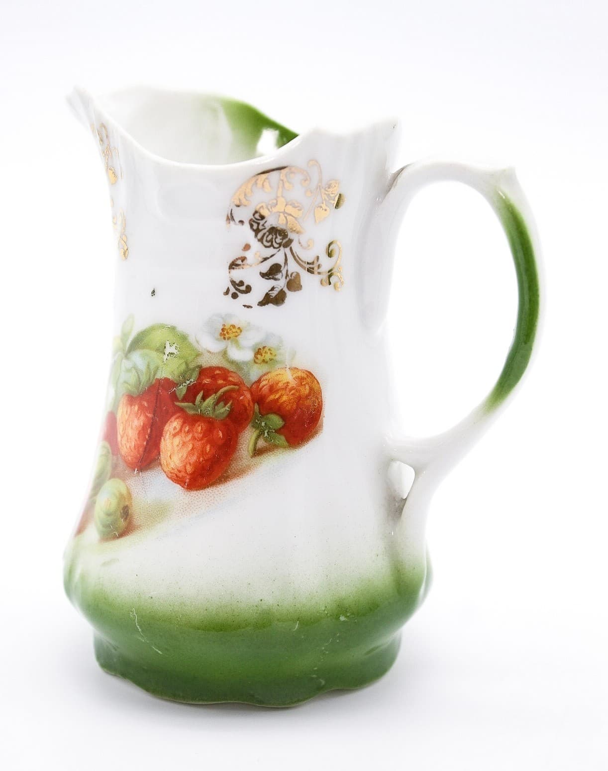 Lehmann Arzberg Antique Bavaria Strawberry Motif Gilt Accent Porcelain Creamer - Thumbnail 5
