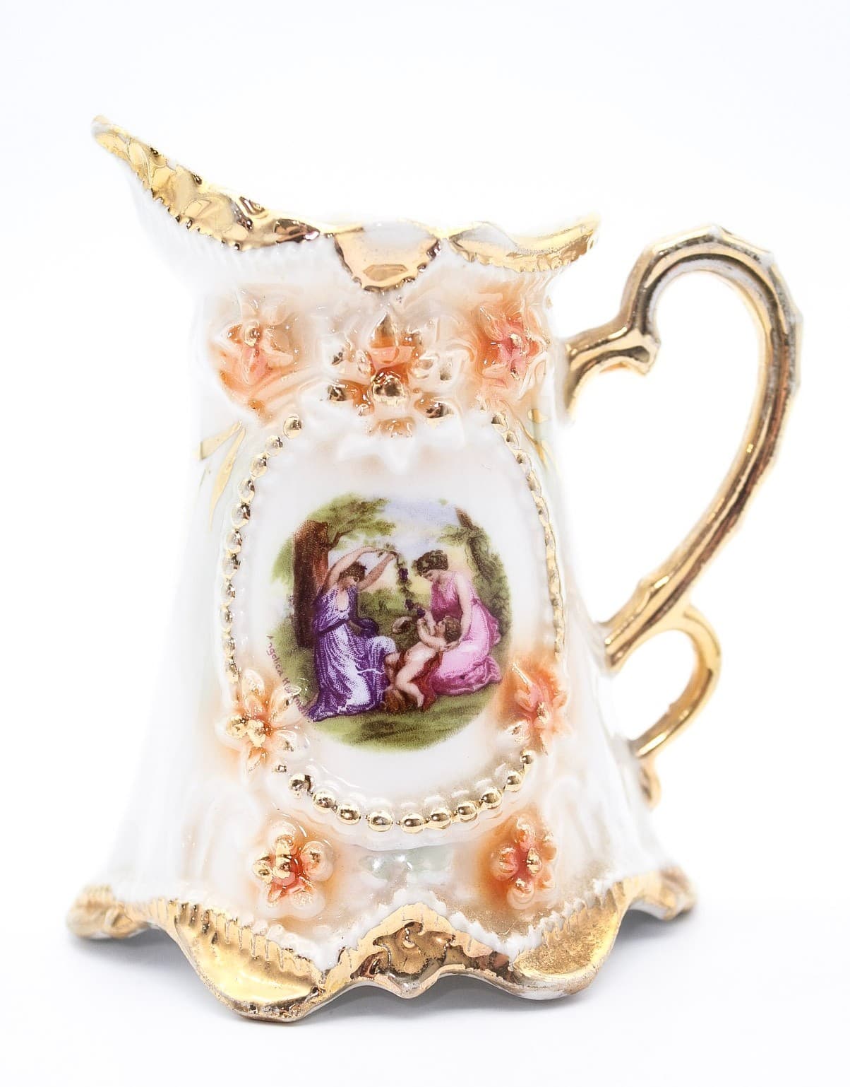 Antique Made In Germany Victorian Style Gilt Accents Courting Porcelain Creamer - Thumbnail 9