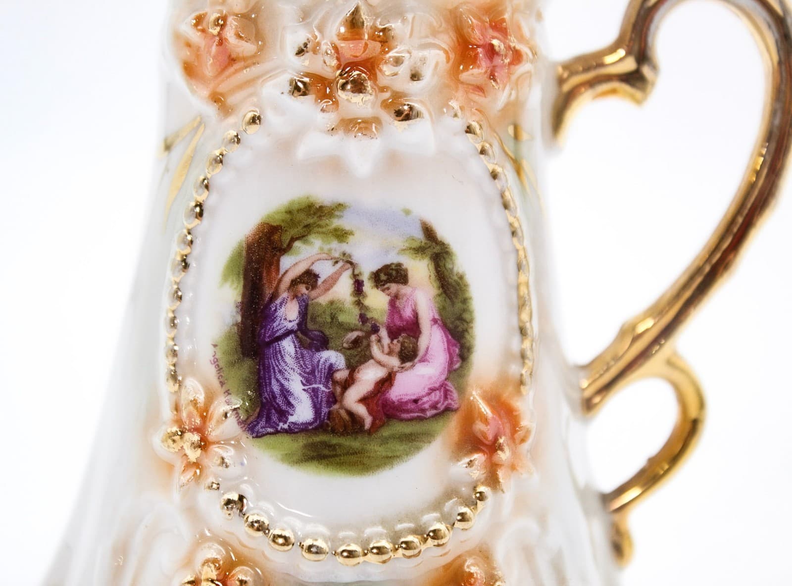 Antique Made In Germany Victorian Style Gilt Accents Courting Porcelain Creamer - Thumbnail 7