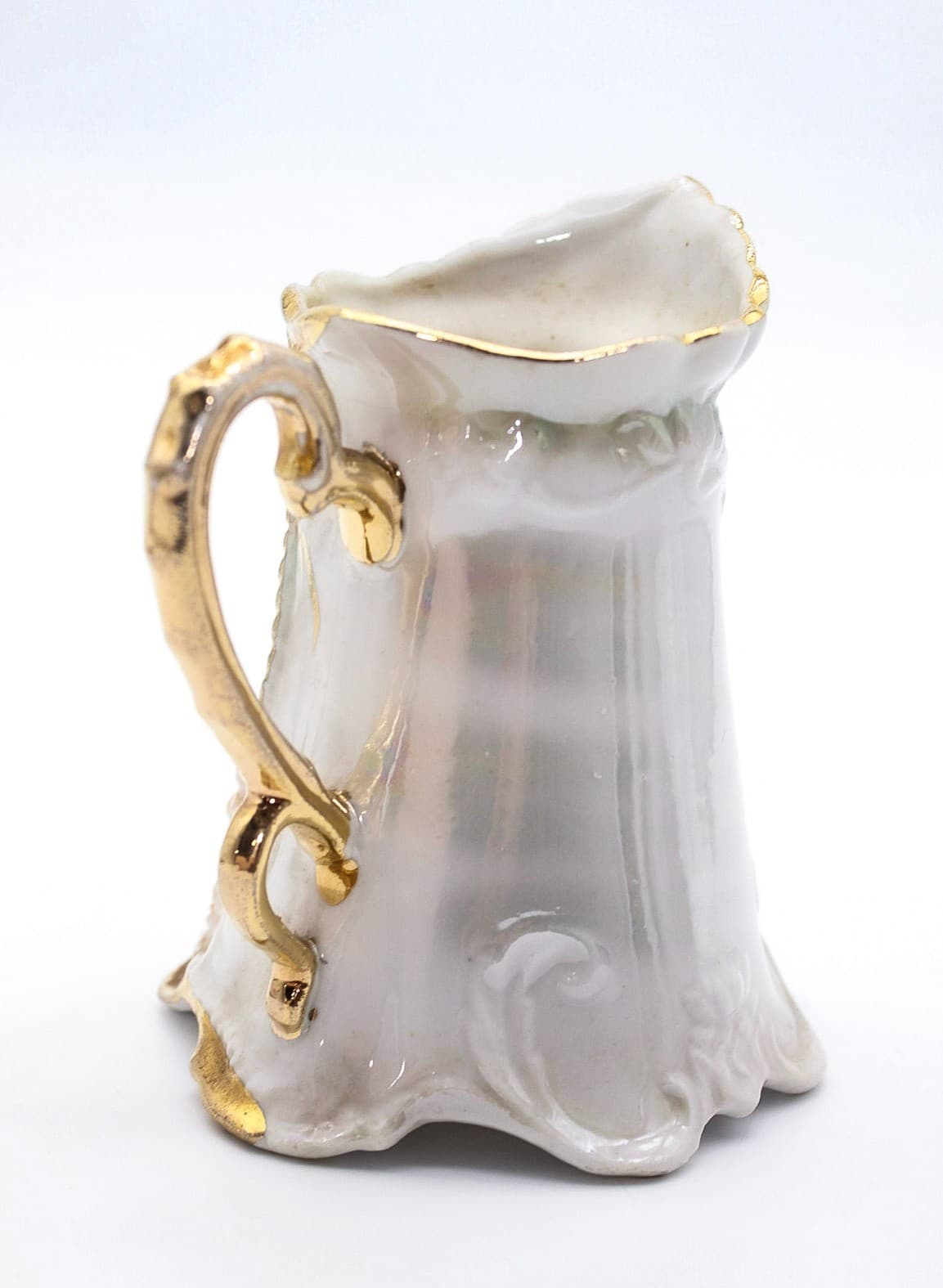 Antique Made In Germany Victorian Style Gilt Accents Courting Porcelain Creamer - Thumbnail 4