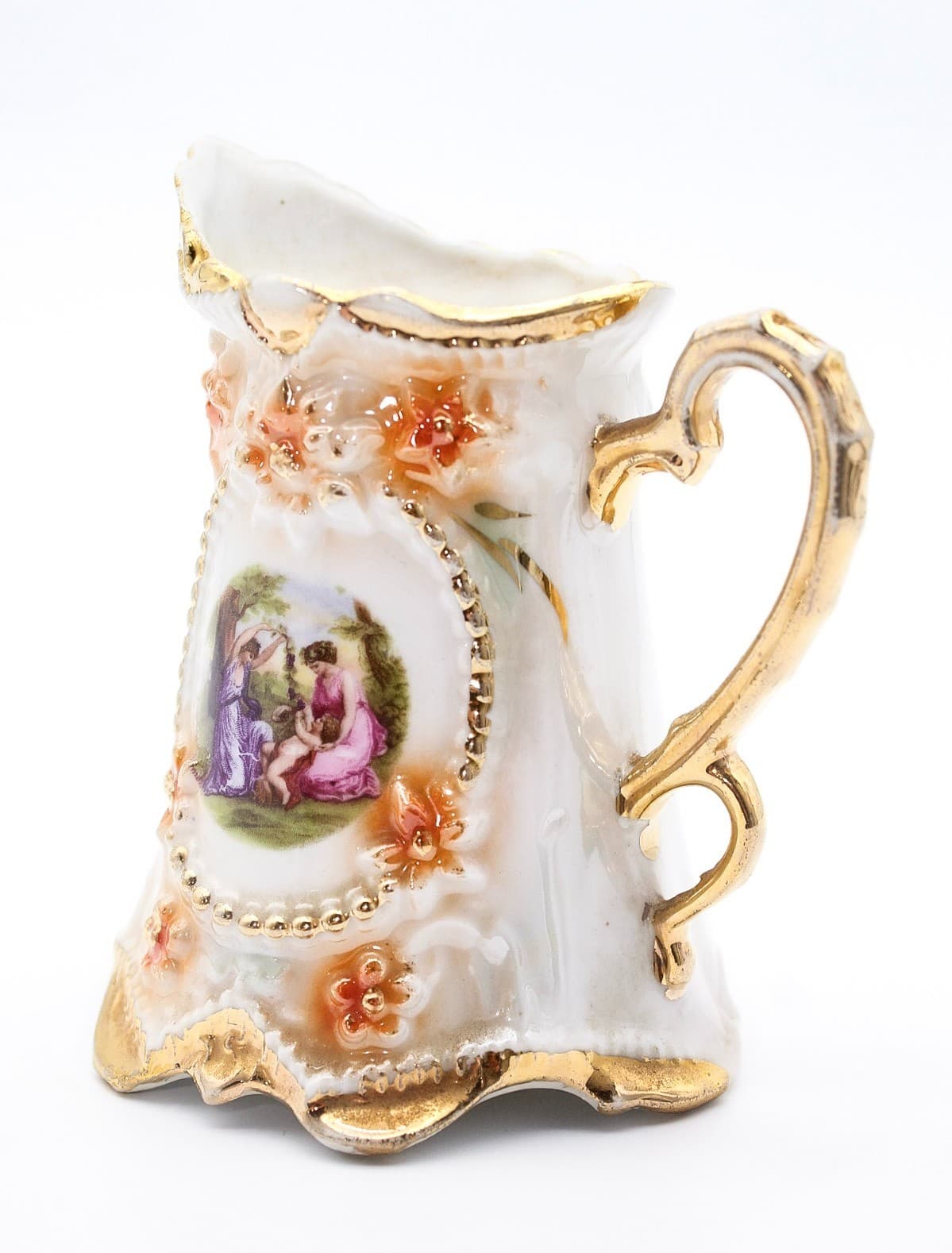 Antique Made In Germany Victorian Style Gilt Accents Courting Porcelain Creamer - Thumbnail 5