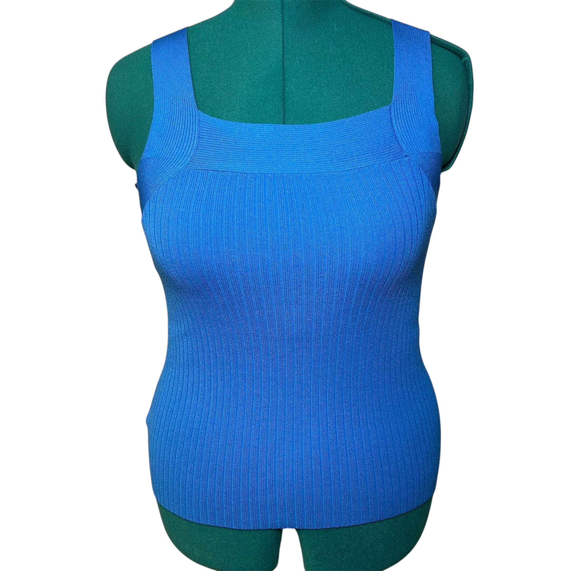 Ann Taylor Petite Blue Ribbed Tank Top SP
