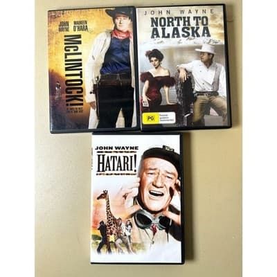 Lot of 3 John Wayne Movies - McLintock, North to Alaska, Hatari!