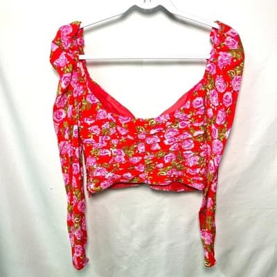 Zara floral long-sleeve crop top sweetheart neckline Coquette Small - Thumbnail 6