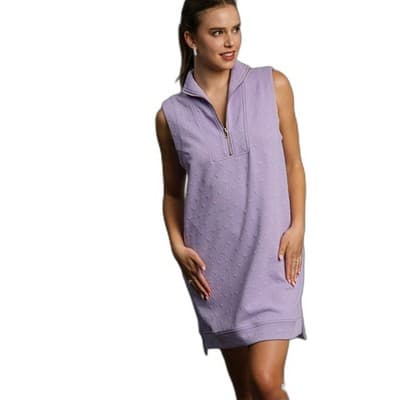 Umgee Heart Knit Jacquard Sleeveless Half-Zip Mini Dress Small