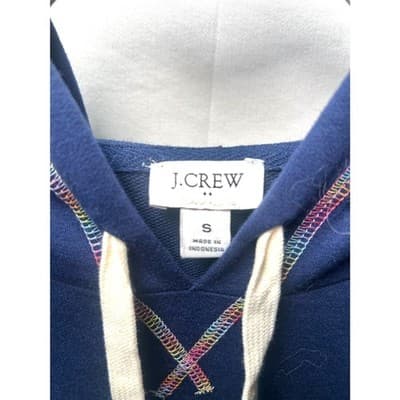 J. Crew blue pullover hooded sweatshirt with rainbow stitching Small - Thumbnail 3