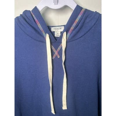 J. Crew blue pullover hooded sweatshirt with rainbow stitching Small - Thumbnail 4