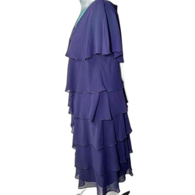 Patra Navy Tiered Evening Dress w/ Beaded Scallop Layers Size 18 - Thumbnail 2