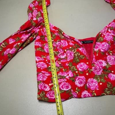 Zara floral long-sleeve crop top sweetheart neckline Coquette Small - Thumbnail 8