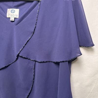 Patra Navy Tiered Evening Dress w/ Beaded Scallop Layers Size 18 - Thumbnail 6