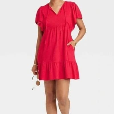 Knox Rose red flutter-sleeve V-neck Y2K Babydoll Strawberry dress XS