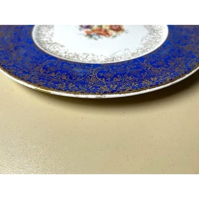 Lafayette China 22kt gold 10" plate cobalt blue rim - Thumbnail 4