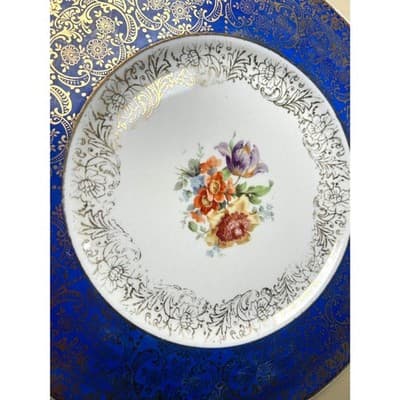 Lafayette China 22kt gold 10" plate cobalt blue rim - Thumbnail 6