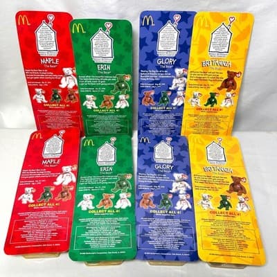 Set of 8 1999 Ty Beanie Baby International Bears from McDonald's Promo in box - Thumbnail 4