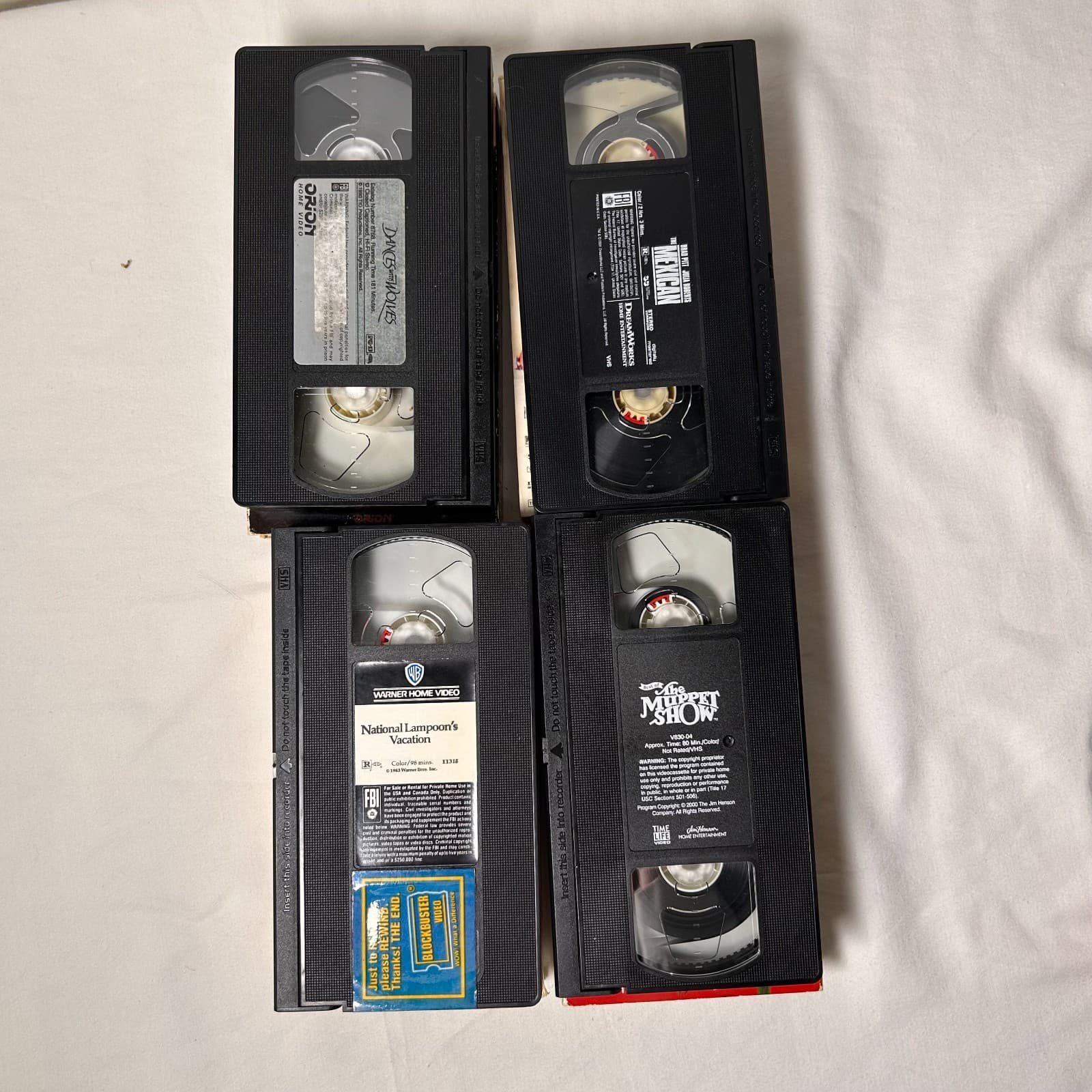 Lot of 4 VHS tapes The Mexican, Dances With Wolves, NL Vacation, Muppet Show - Thumbnail 3