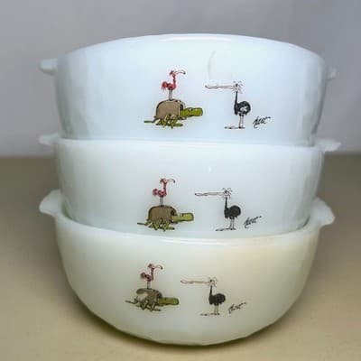 Set of 3 vintage Anchor Hocking Fire-King BC Comics Johnny Hart bowls + Grog mug
